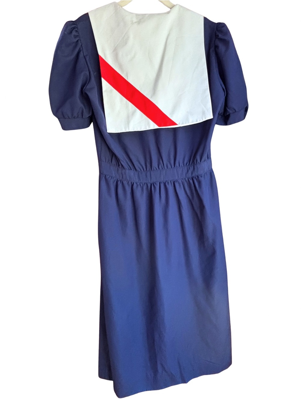 Vintage lightweight Navy Button-Front Dress with puff sleeves & sailor collar